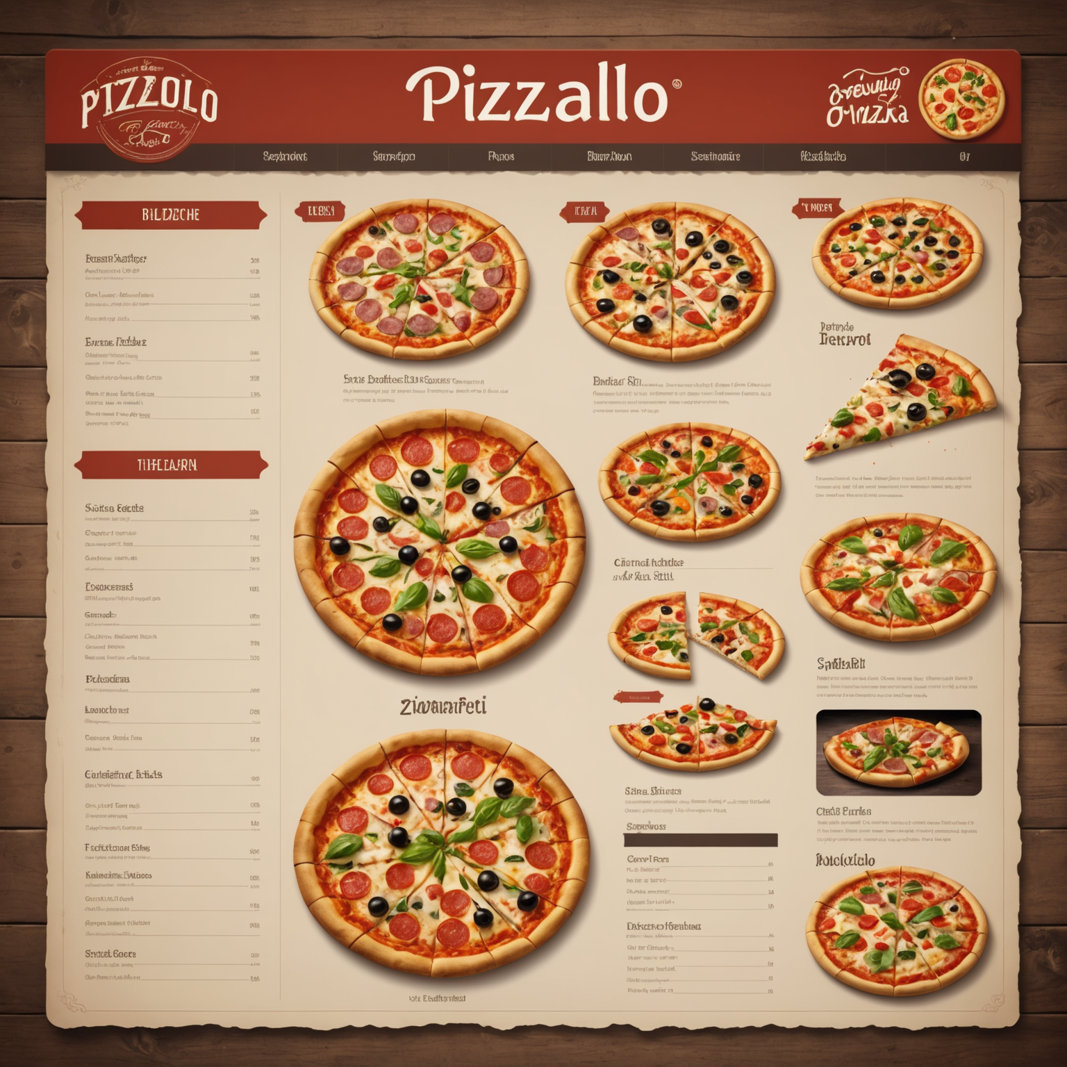 Pizzaiolo online menu interface displaying variety of pizza options with detailed descriptions