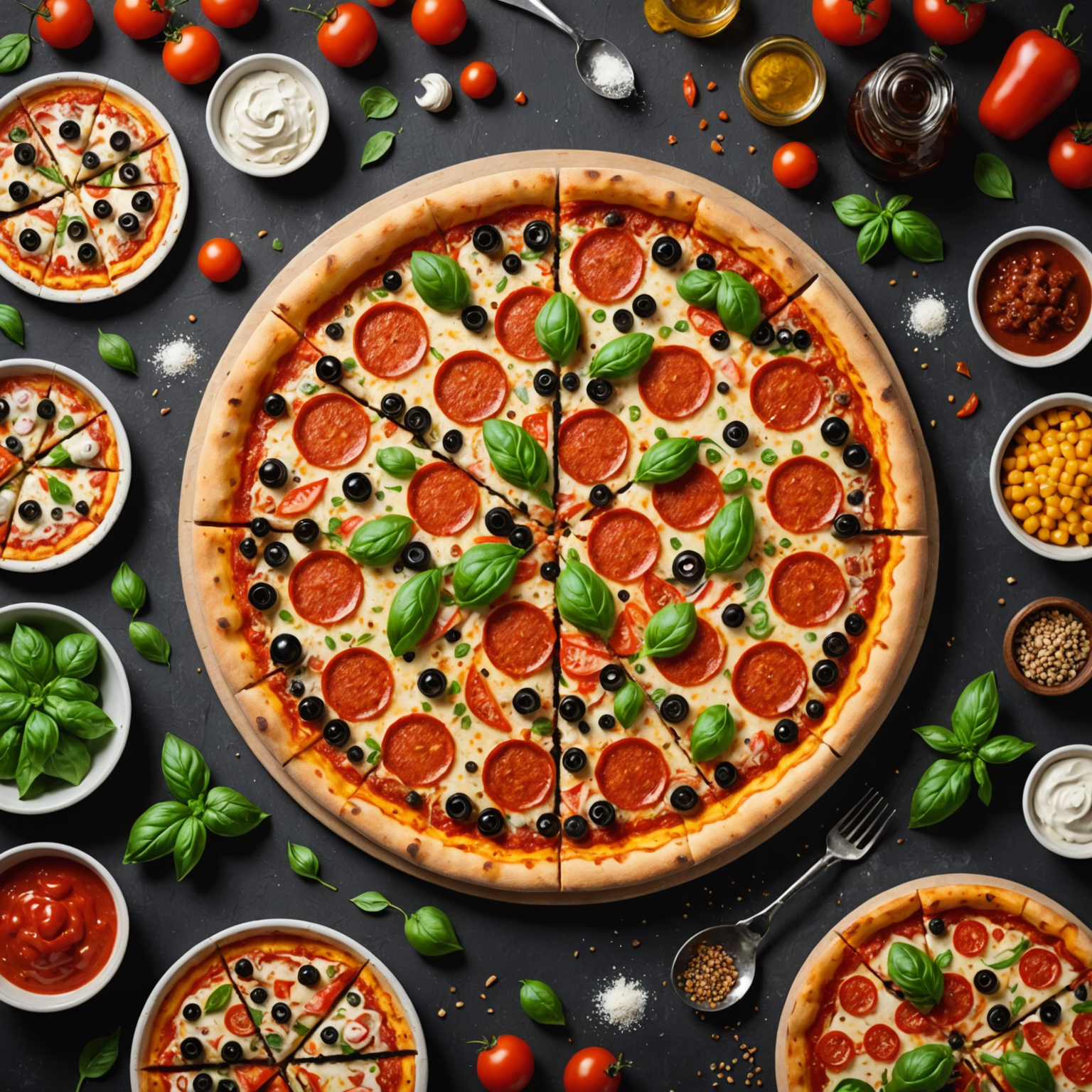 Interactive pizza builder interface with visual customization tools and topping selection