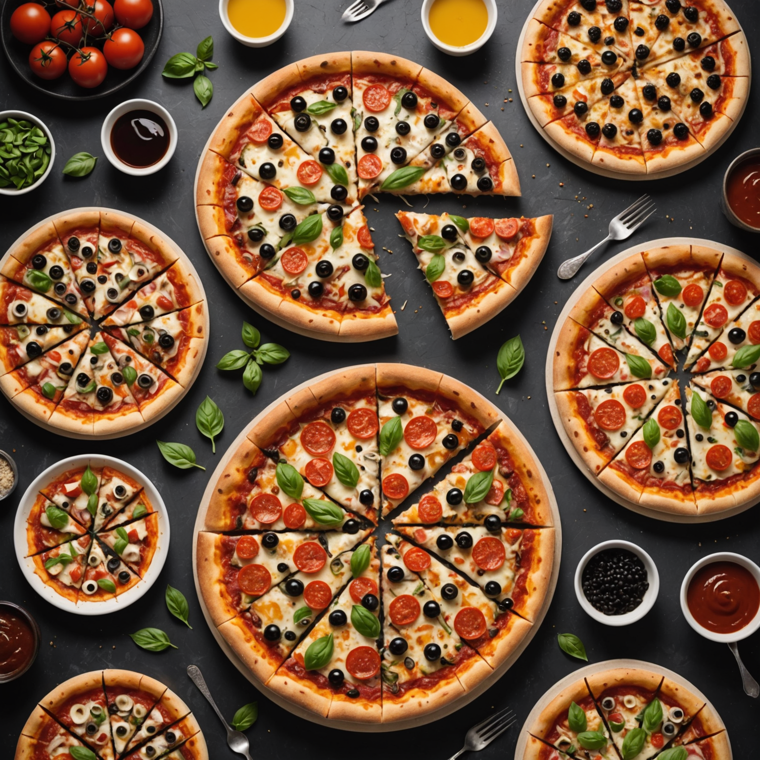 Custom menu planning session showing diverse Pizzaiolo pizza options with various toppings and specialty combinations for corporate clients